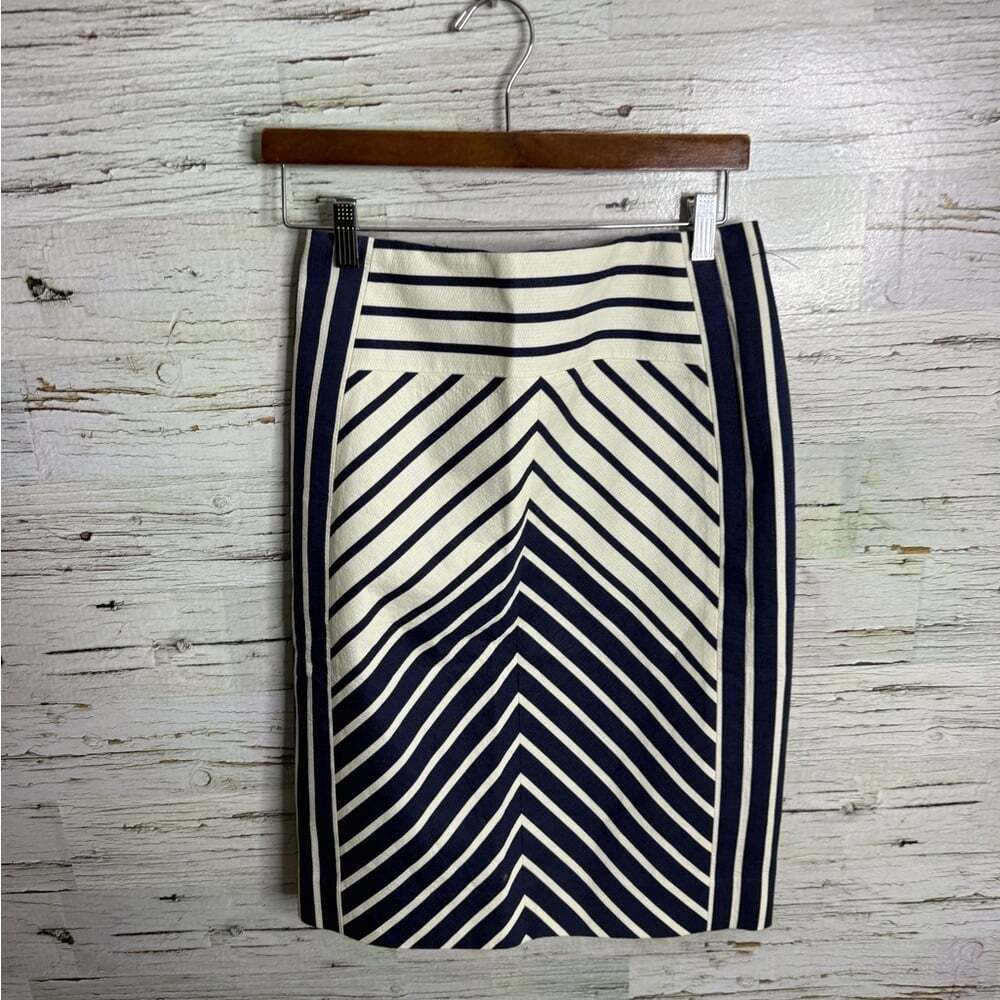 J. Crew Navy and Cream Striped Pencil Skirt size 2
